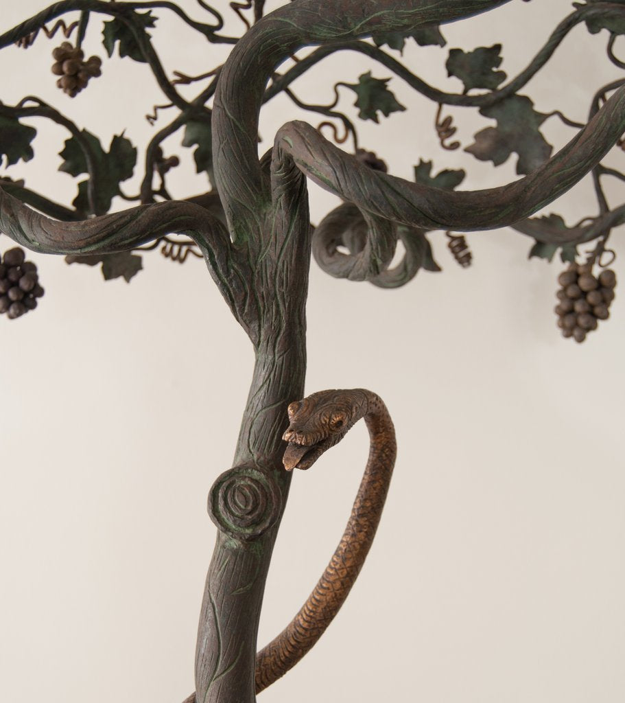 Hand Wrought Iron Tree of Knowledge Table Lamp with Gilded Forged Serpent