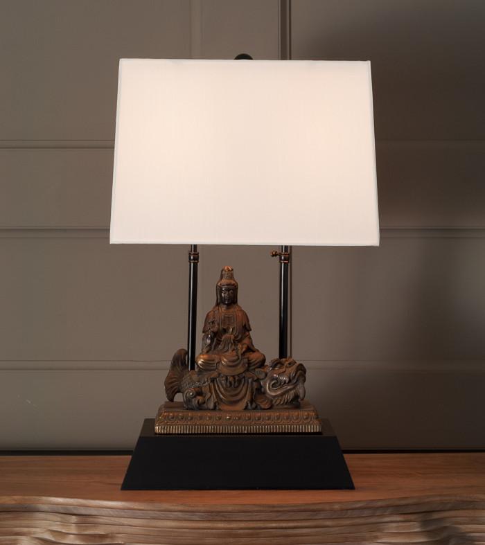 Buddhist Deity, Guan Yin upon Dolphin Table Lamp
