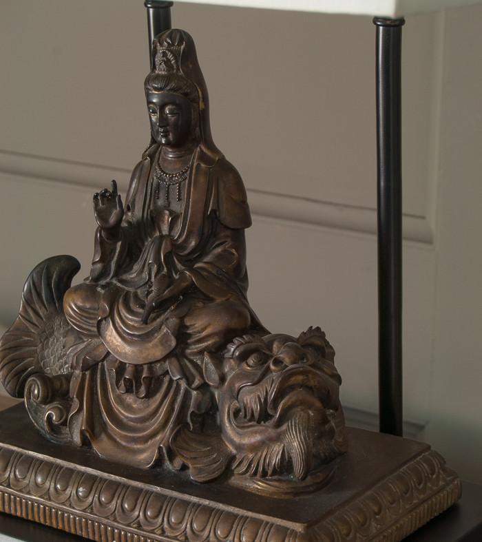 Buddhist Deity, Guan Yin upon Dolphin Table Lamp