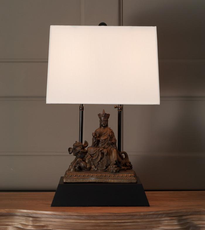 Bbuddhist Deity, Guan Yin Upon Unicorn Table Lamp