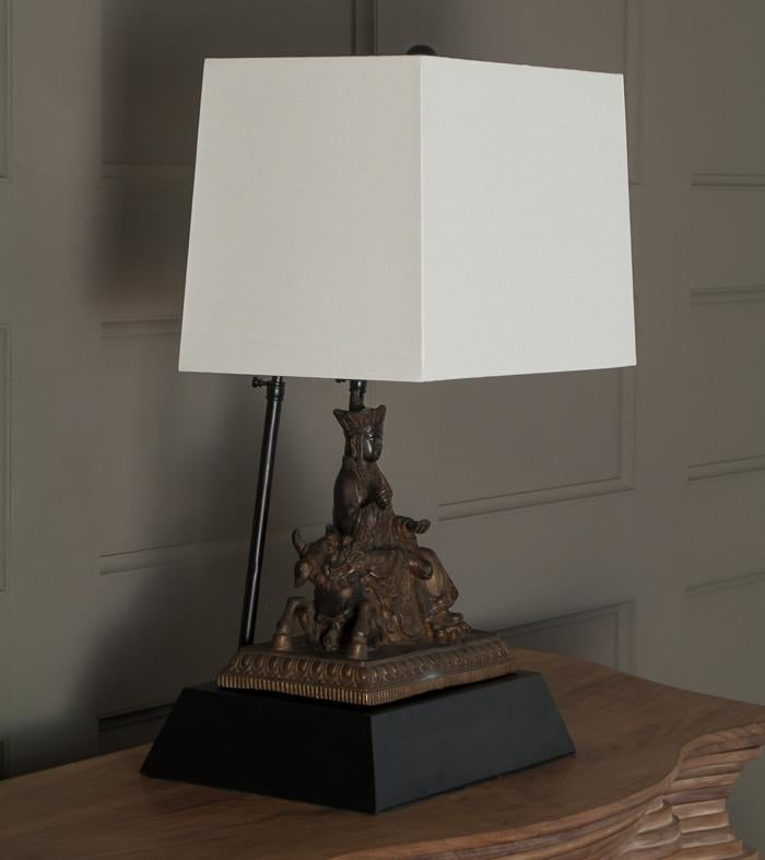 Bbuddhist Deity, Guan Yin Upon Unicorn Table Lamp