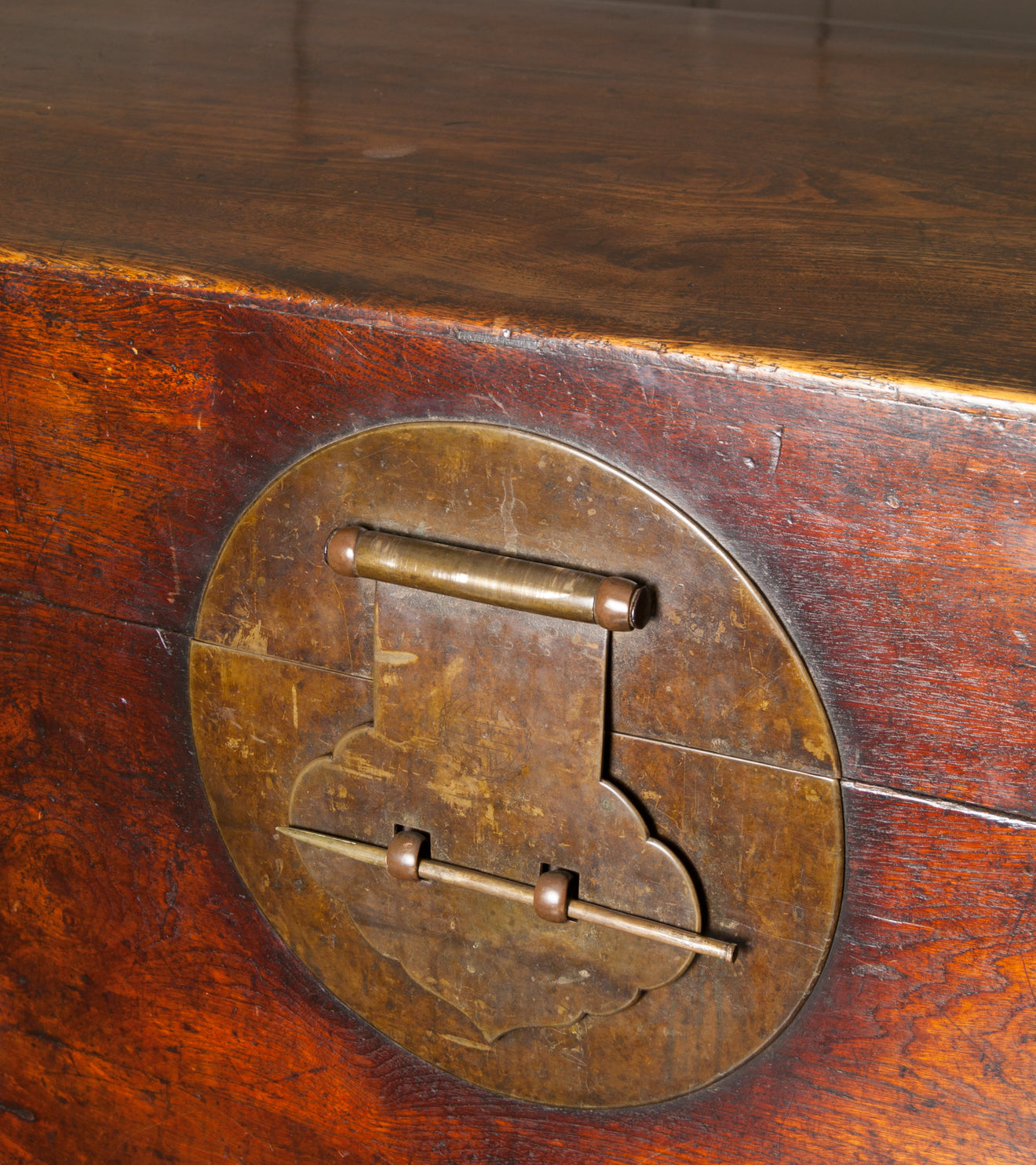 Chinese Trunk on Stand with Wood Wheels, 19th Century