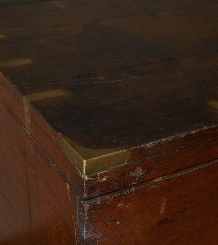 Large Wood & brass Strapped Silver Storage Box