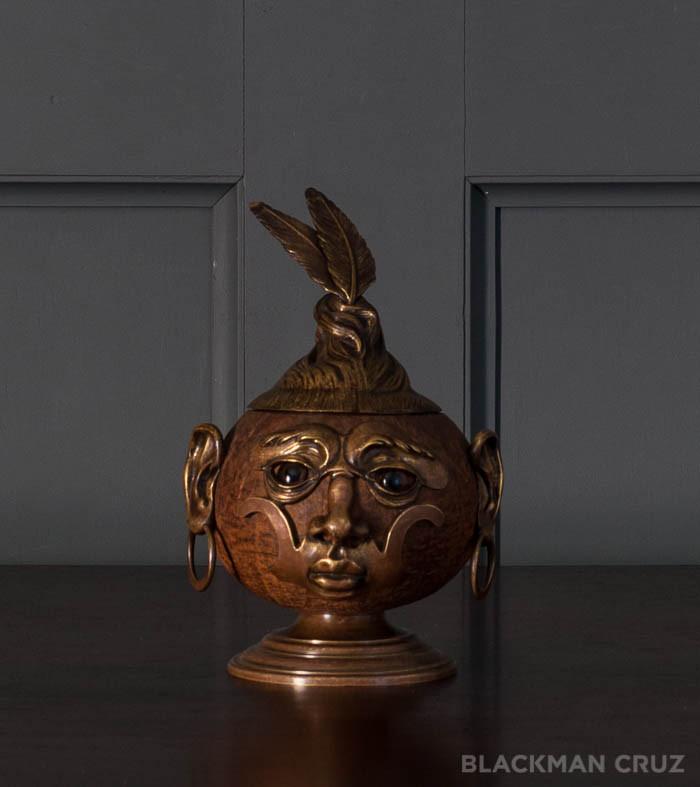 Coconut with Bronze Mounts and Glass Eyes Tobacco Box, 1920s