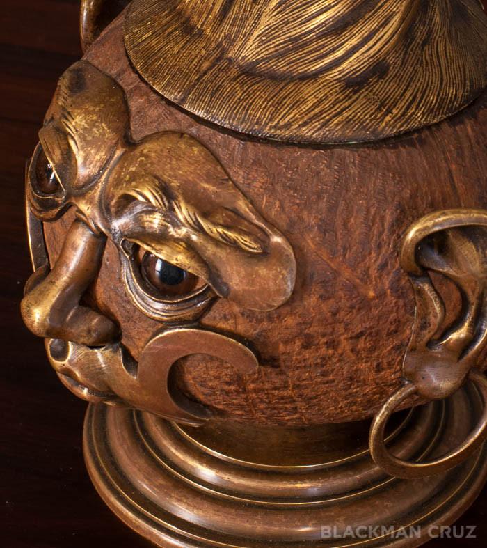 Coconut with Bronze Mounts and Glass Eyes Tobacco Box, 1920s