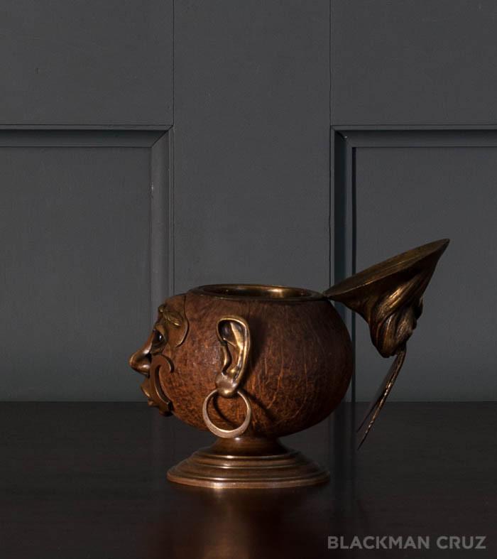 Coconut with Bronze Mounts and Glass Eyes Tobacco Box, 1920s