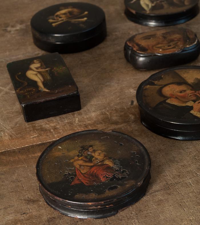 Collection of 10 Hand-painted Snuff Boxes