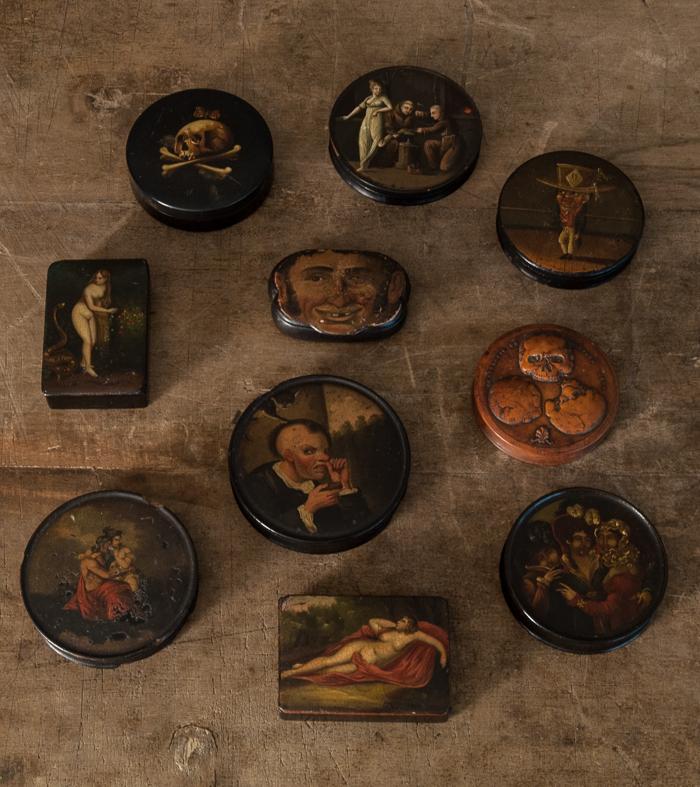 Collection of 10 Hand-painted Snuff Boxes