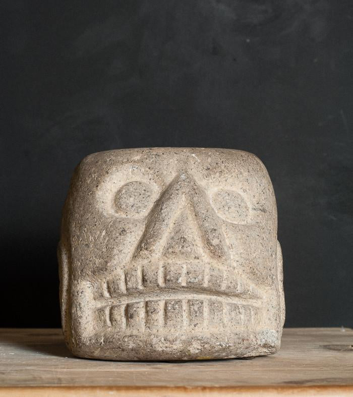 Colonial Skull Mortar with Pre Columbian Decorative Carvings
