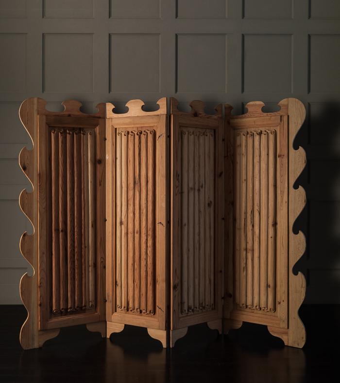 Linenfold 4 Panel Folding Screen by Mike Diaz