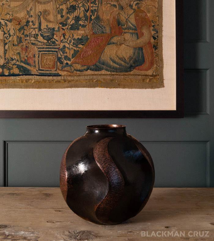 Copper Vase  with Rippled Pattern, Large