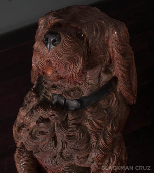 Lifesize Delicately Carved Wood Dog