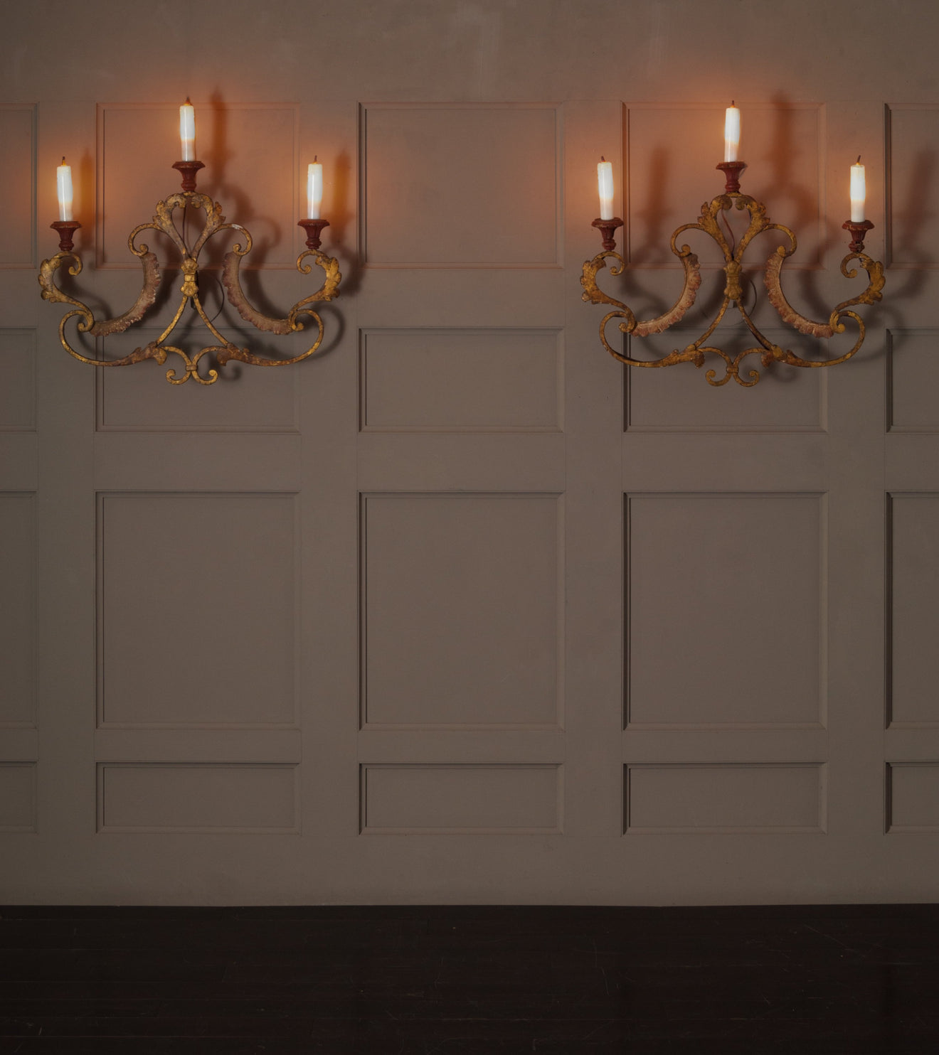 Pair of Italian Gilded Wrought Iron Sconce