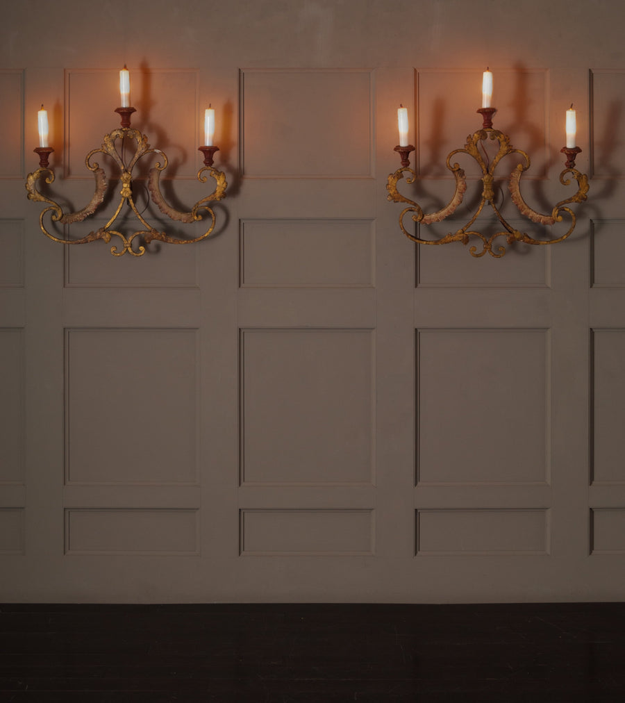 Pair of Italian Gilded Wrought Iron Sconce