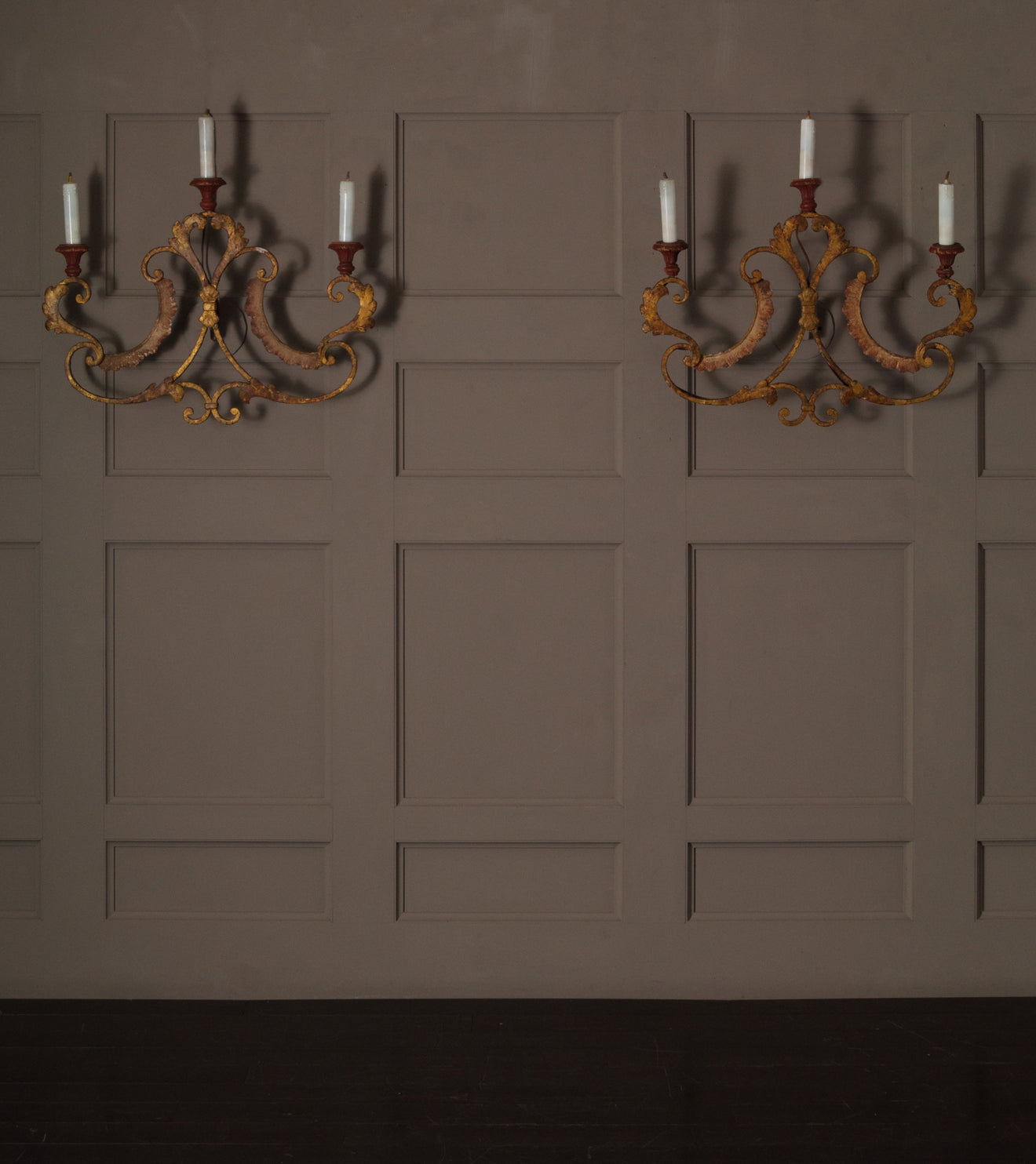 Pair of Italian Gilded Wrought Iron Sconce