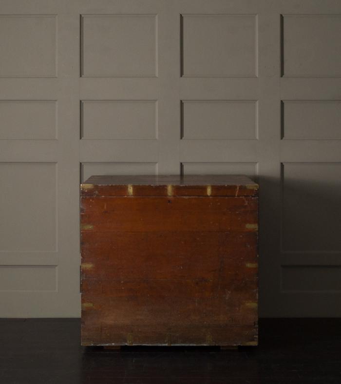 Large Wood & brass Strapped Silver Storage Box