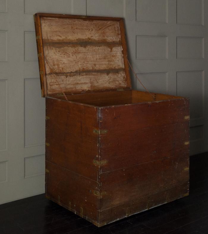 Large Wood & brass Strapped Silver Storage Box