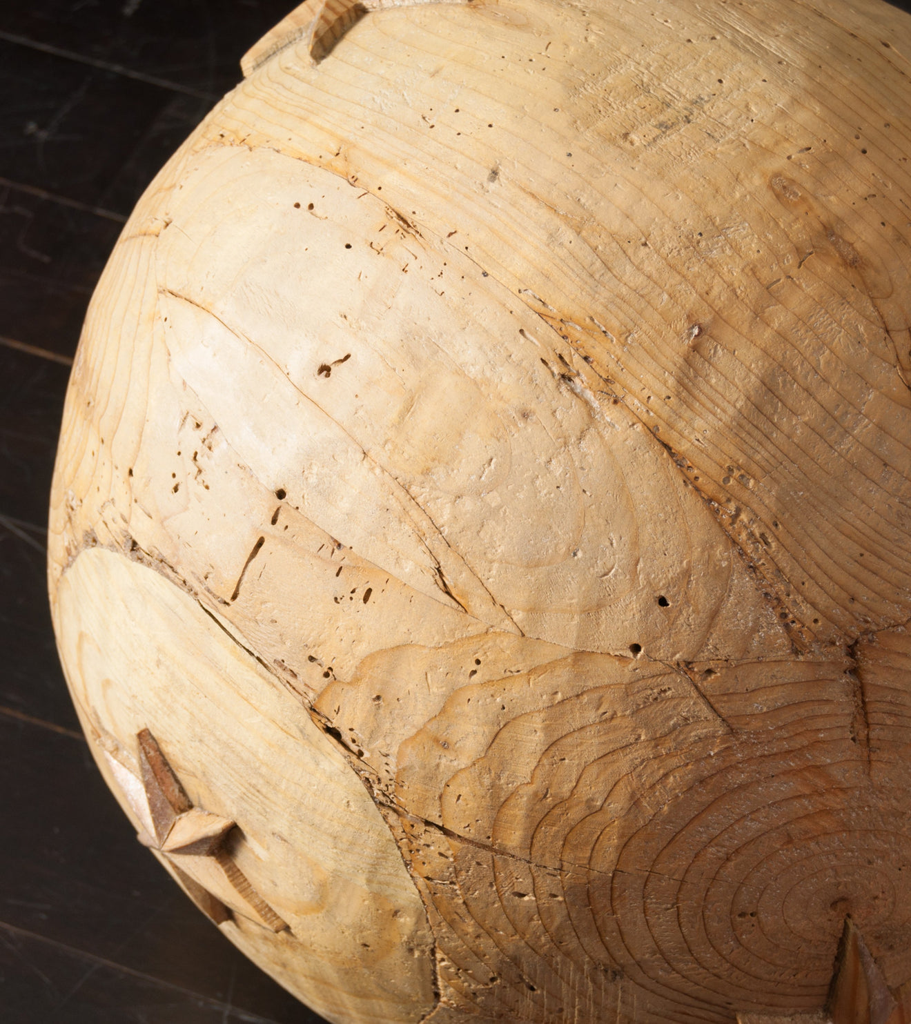 Antiqued Wood Sphere with Carved Stars by Mike Diaz