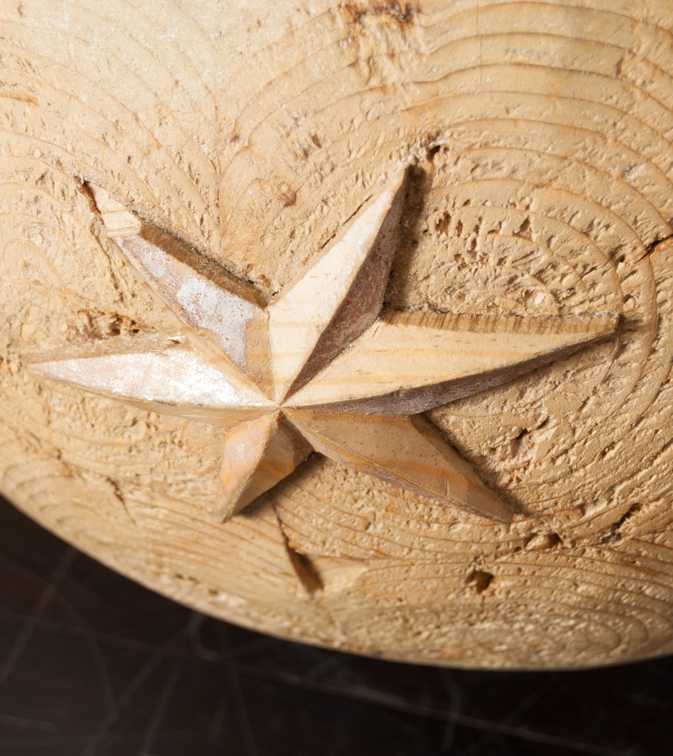 Antiqued Wood Sphere with Carved Stars by Mike Diaz
