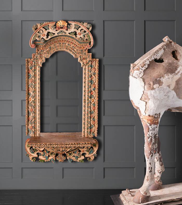 18th c. Large Peruvian Polychromed Nicho Mirror