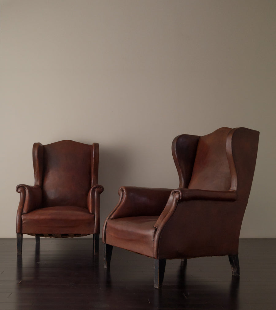 Pair of Italian Wingback Club Chairs