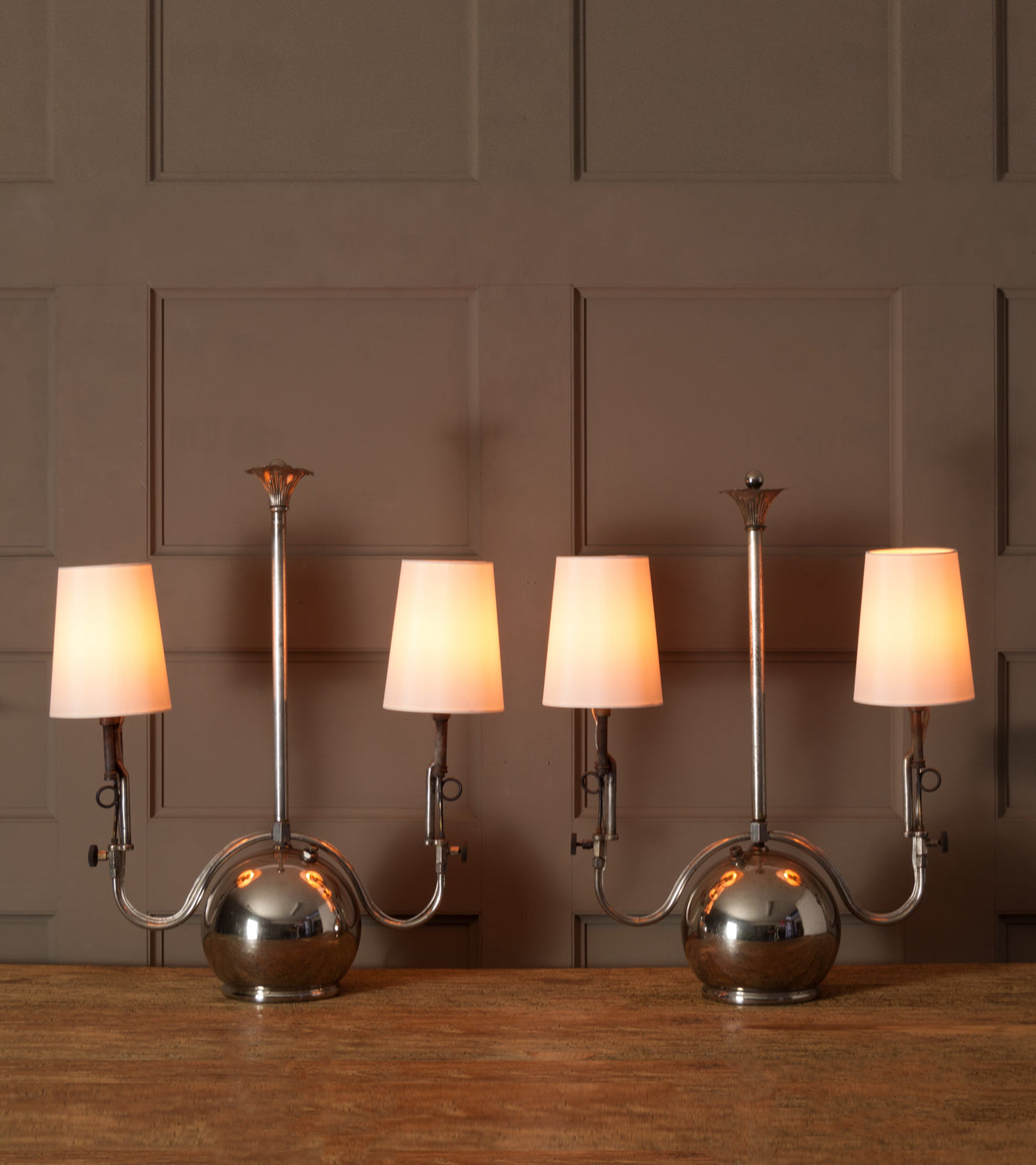 Pair of Nickel Plated Oil Lamps