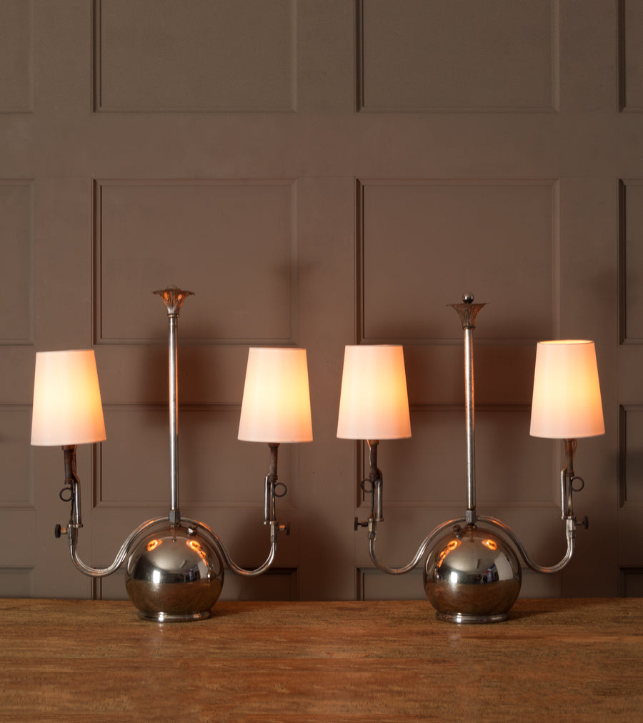 Pair of Nickel Plated Oil Lamps