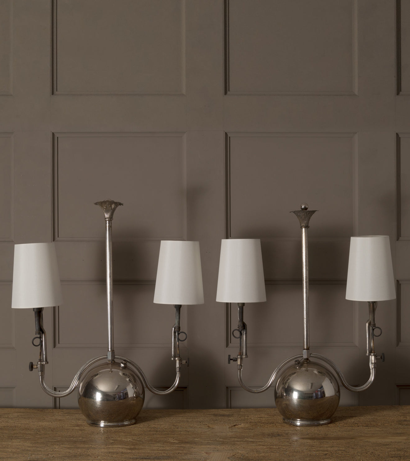 Pair of Nickel Plated Oil Lamps