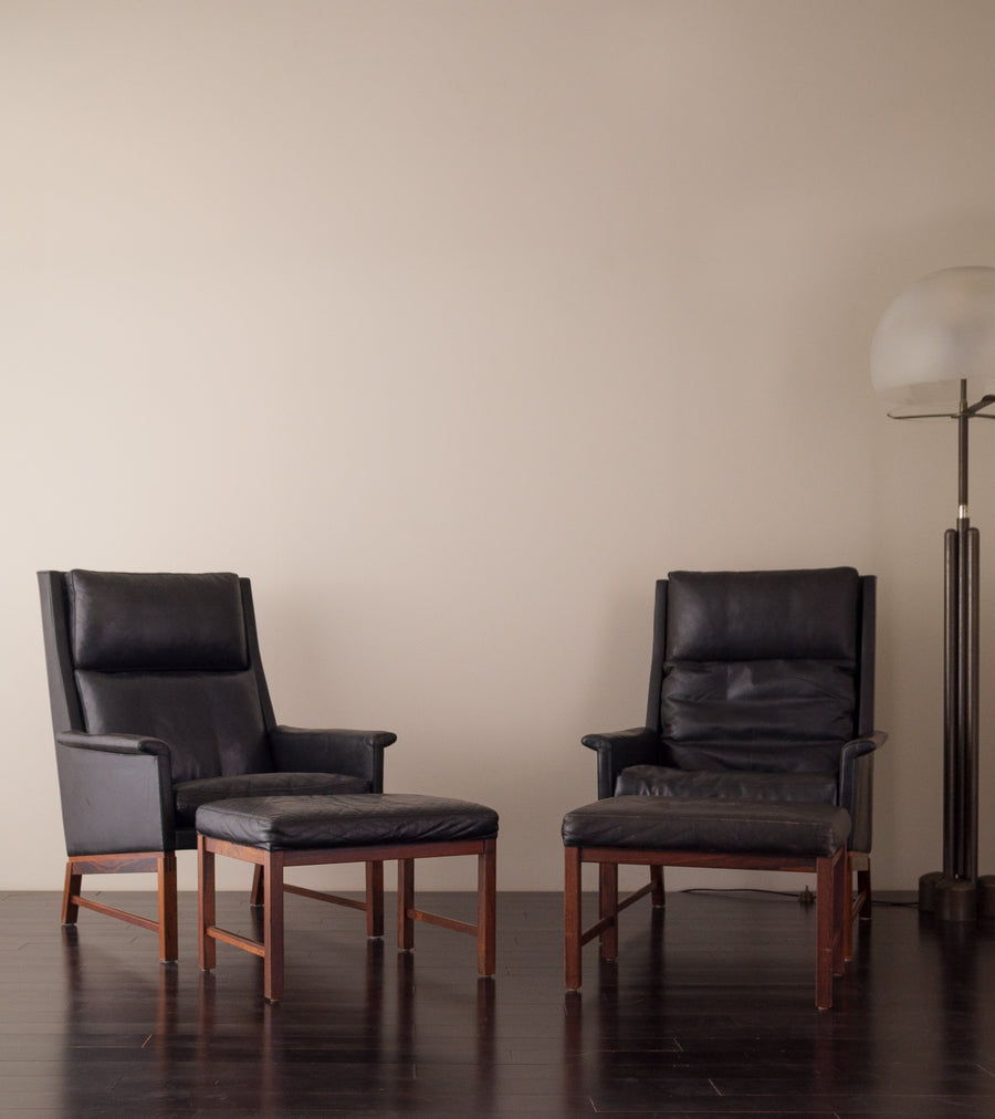 Pair of Suborg Môbler Lounge Chairs with Ottomans