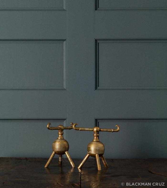 Pair of Christopher Dresser Arts & Crafts Brass Fire Dogs