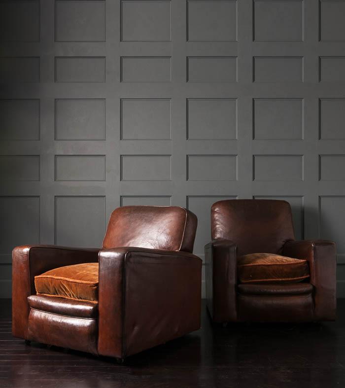 Pair of French Leather Lounge Chairs, 1920s