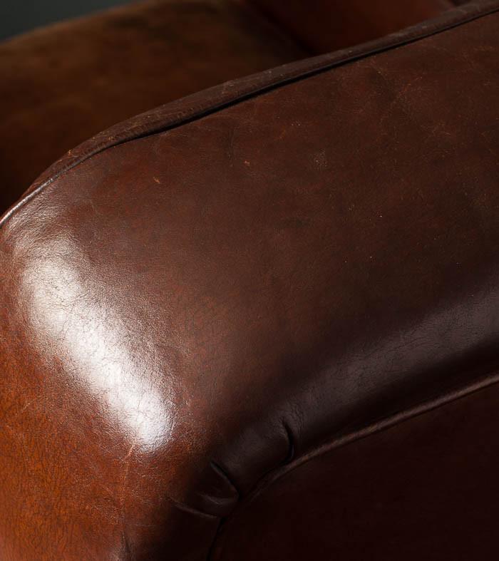 Pair of French Leather Lounge Chairs, 1920s