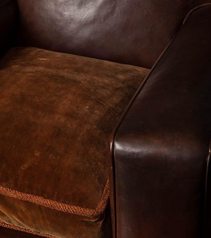 Pair of French Leather Lounge Chairs, 1920s