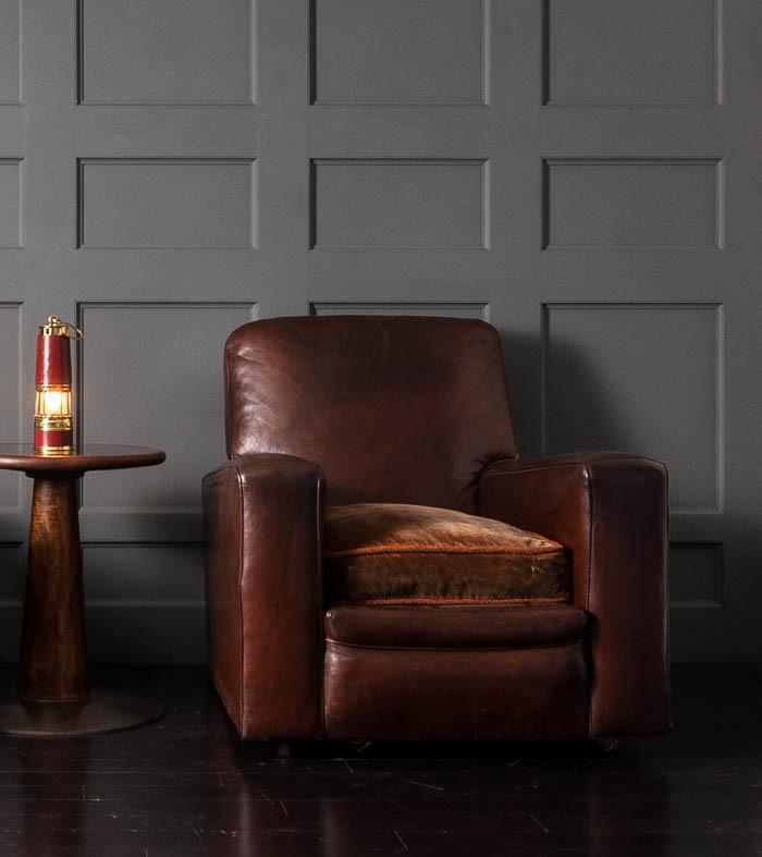 Pair of French Leather Lounge Chairs, 1920s