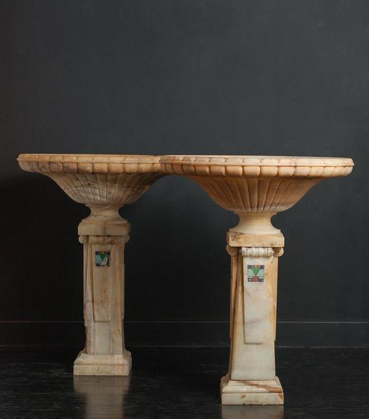 Pair of Spectacular Carved Onyx Pedestal Planters