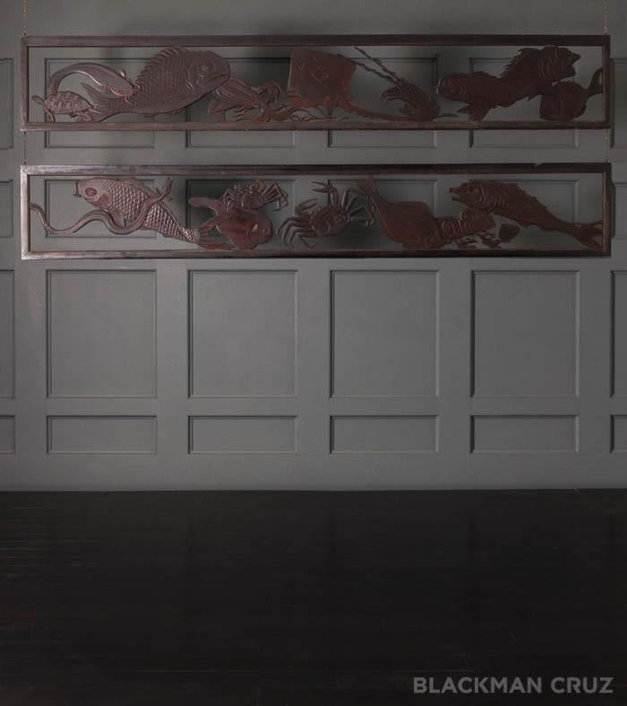 Pair of Very Fine Japanese Ranma, Architectual Panels with Fish Motif