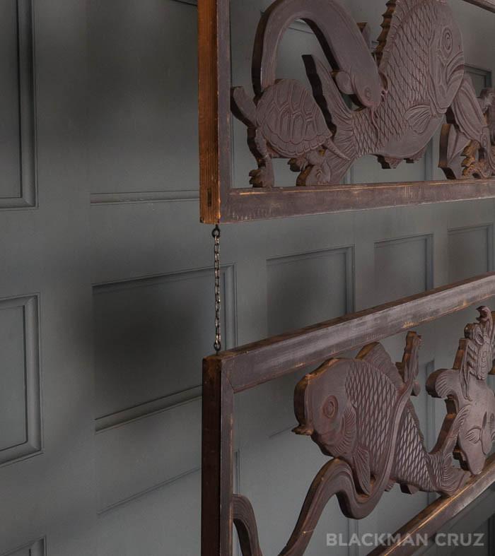 Pair of Very Fine Japanese Ranma, Architectual Panels with Fish Motif