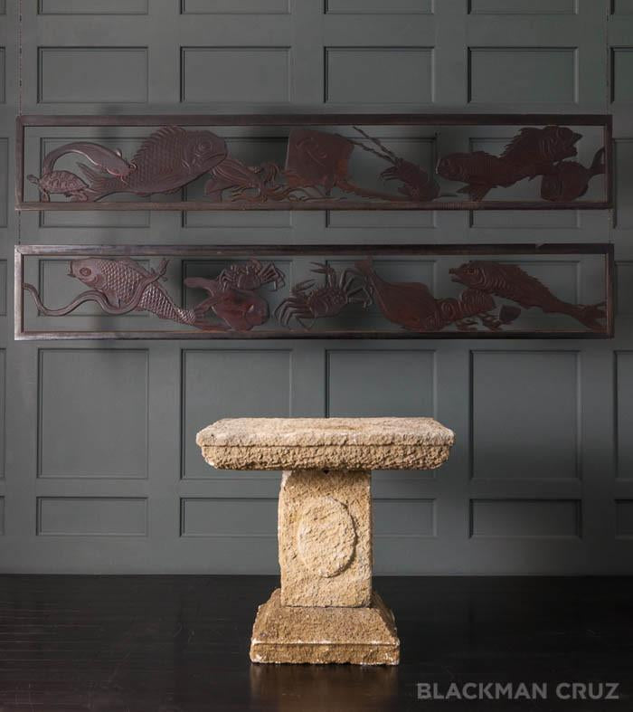 Pair of Very Fine Japanese Ranma, Architectual Panels with Fish Motif